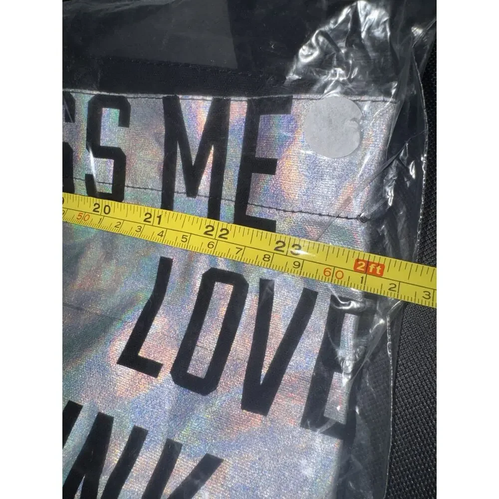 Victoria's Secret PINK Holographic Rainbow Black Tote Beach Carry-All Bag NWT